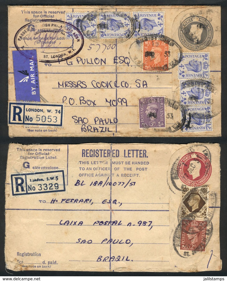 1003 GREAT BRITAIN: Registered Cover Sent From London To Brazil In AP/1953 With Nice Postage, Also A Registered Cover Fr - Servizio