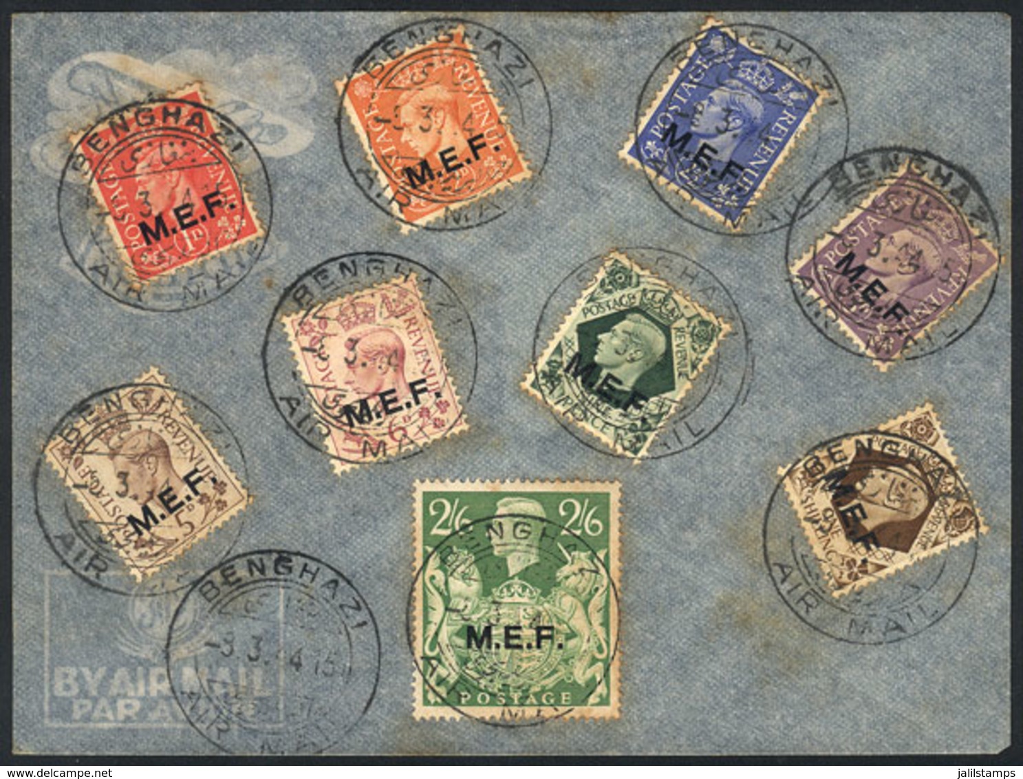 1009 GREAT BRITAIN - M.E.F.: Sc.1/9, 1942/3 Complete Set Of 9 Overprinted Values On A Cover Postmarked BANGHAZI 9/MAR/19 - Altri & Non Classificati