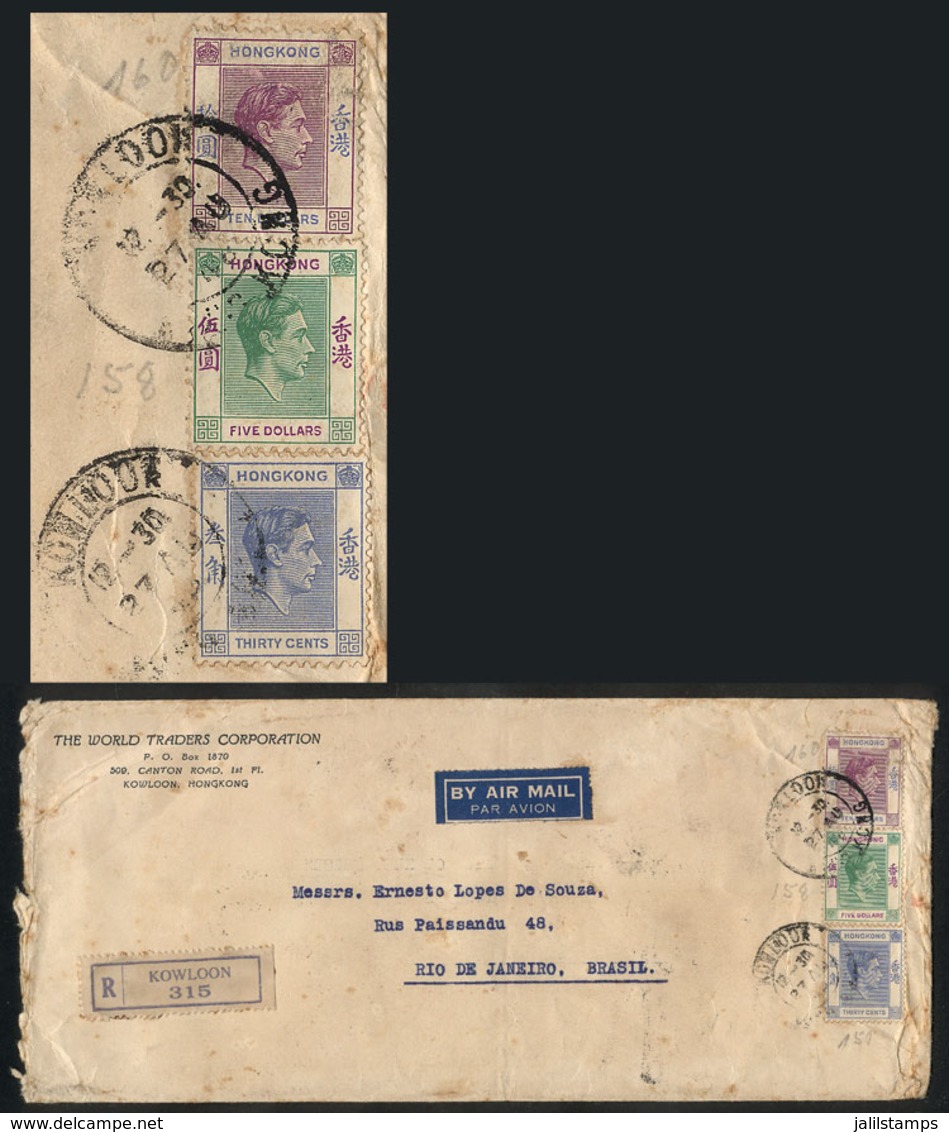 1026 HONG KONG: Registered Airmail Cover Sent From Kowloon To Rio De Janeiro (Brazil) On 27/AU/1948, Franked With $15.30 - Sonstige & Ohne Zuordnung