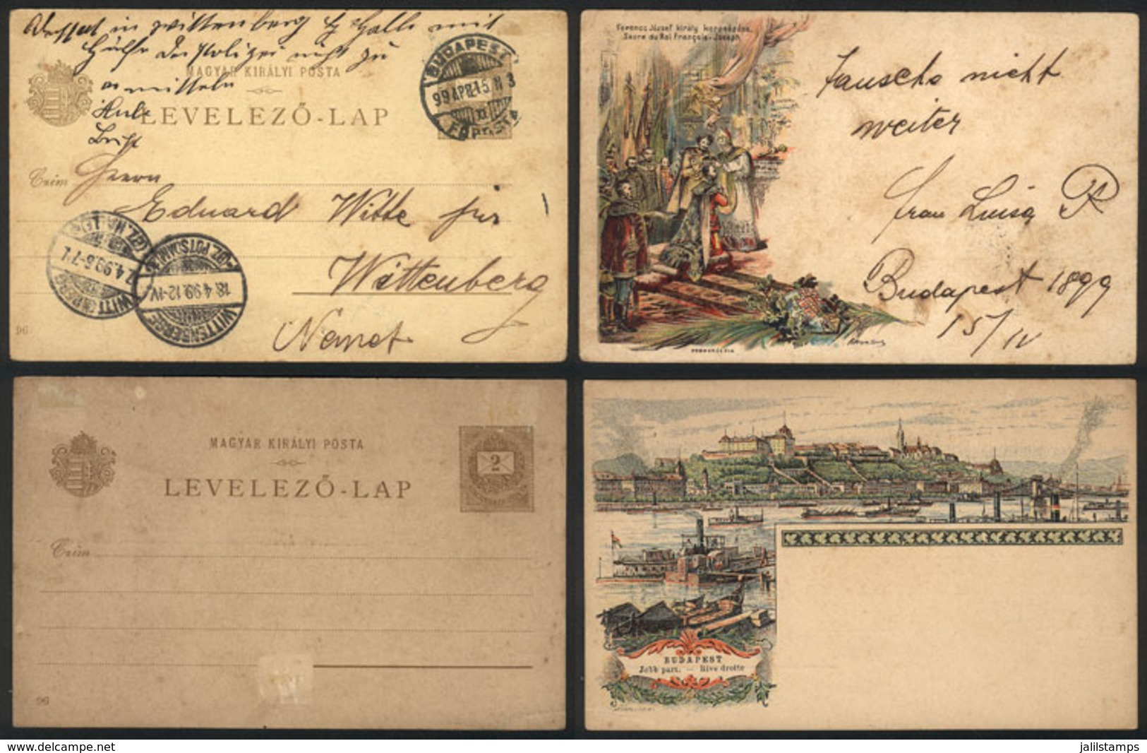 1027 HUNGARY: 2 Old 2f. Postal Cards Illustrated On Back: Coronation Of King Franz Joseph (used In 1899) And View Of Bud - Altri & Non Classificati