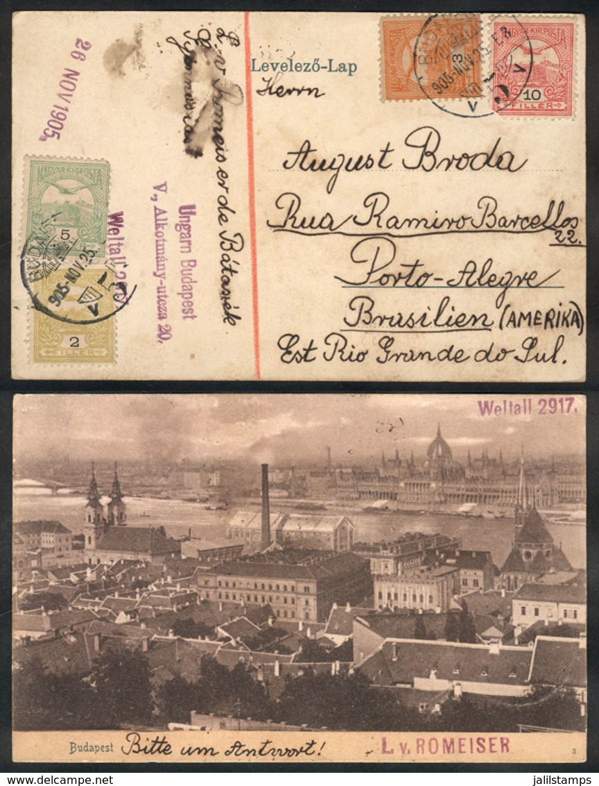 1028 HUNGARY: Postcard With Nice View Of Budapest, Sent To Brazil On 25/NO/1905 With Multicolor Postage (20f.), Very Nic - Altri & Non Classificati