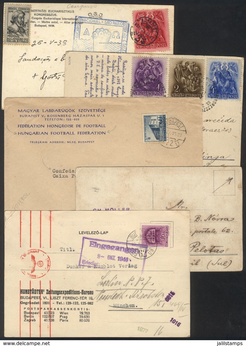 1029 HUNGARY: 5 Covers, Cards Etc. Used Between 1914 And 1940, Most Sent To Brazil, Interesting! - Altri & Non Classificati