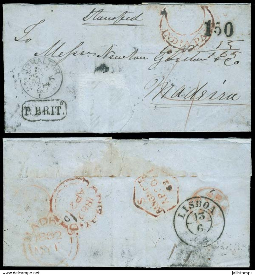 1036 BRITISH INDIA: Entire Letter Sent From Bangalore (21/AP/1862) To Madeira  (arrival 18/JUN), Via Gibraltar And Lisbo - Sonstige & Ohne Zuordnung