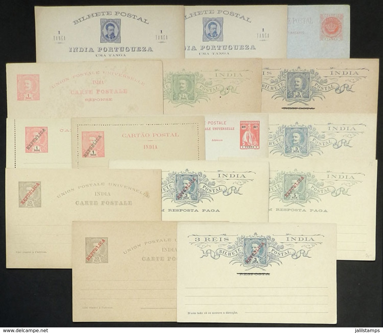 1038 PORTUGUESE INDIA: 15 Old Postal Stationeries, Several Double (with Paid Reply), Unused, VF General Quality! - India Portoghese