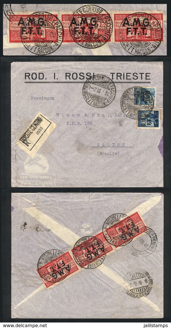 1068 ITALY - TRIESTE: Registered Airmail Cover Sent To Santos (Brazil) On 1/DE/1948 Franked With 320L. Including Sassone - Altri & Non Classificati