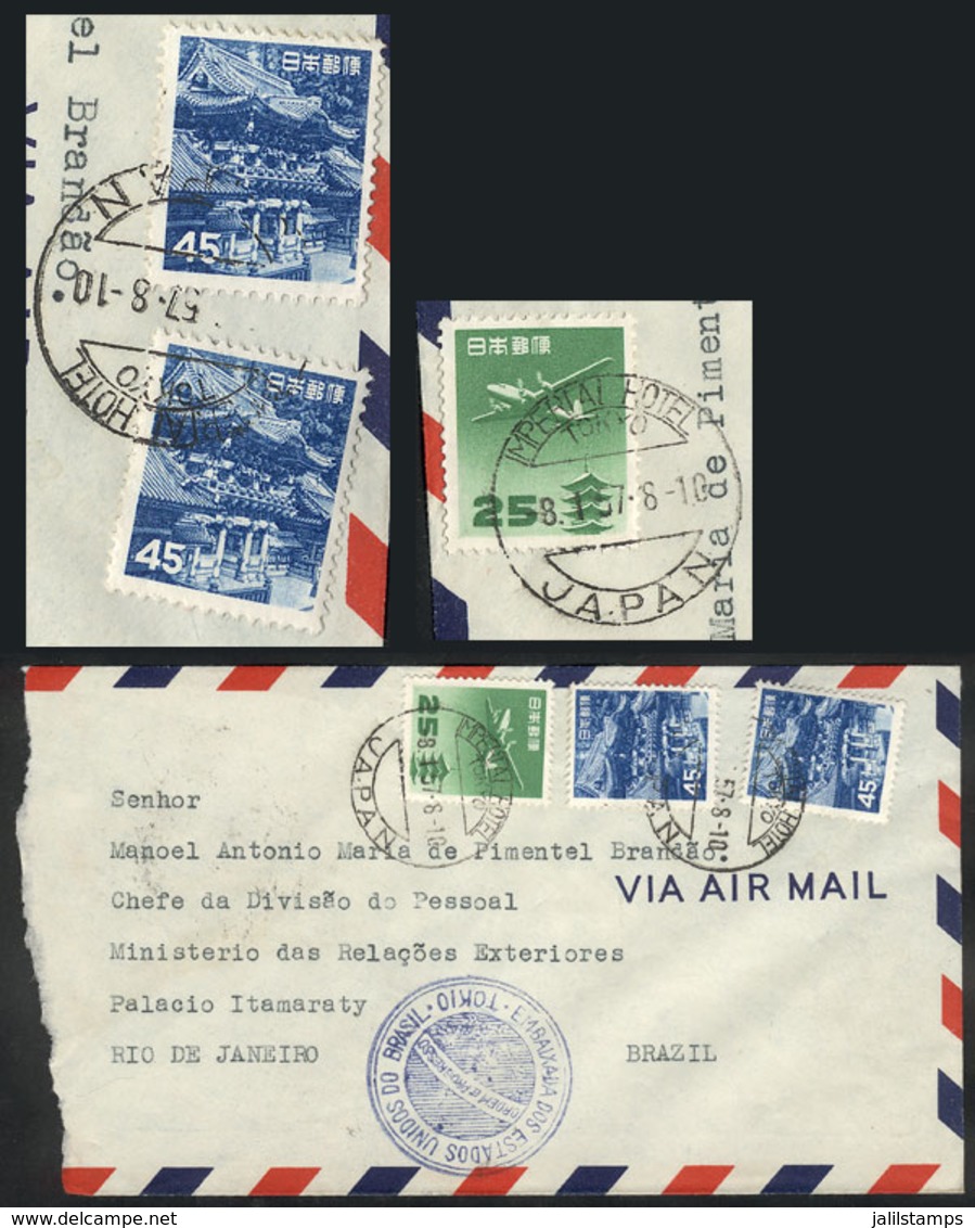 1071 JAPAN: Airmail Cover Sent To Rio De Janeiro On 8/JA/1957, Franked With 115y. And Cancelled "IMPRERIAL HOTEL - TOKYO - Altri & Non Classificati