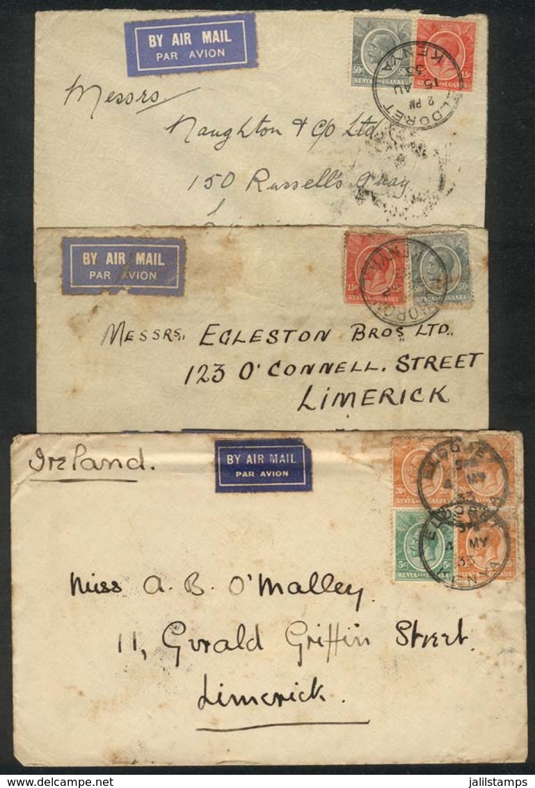 1075 KENYA: 3 Airmail Covers Sent From Muhoroni And Eldoret To Ireland In 1933, Interesting! - Kenya & Uganda