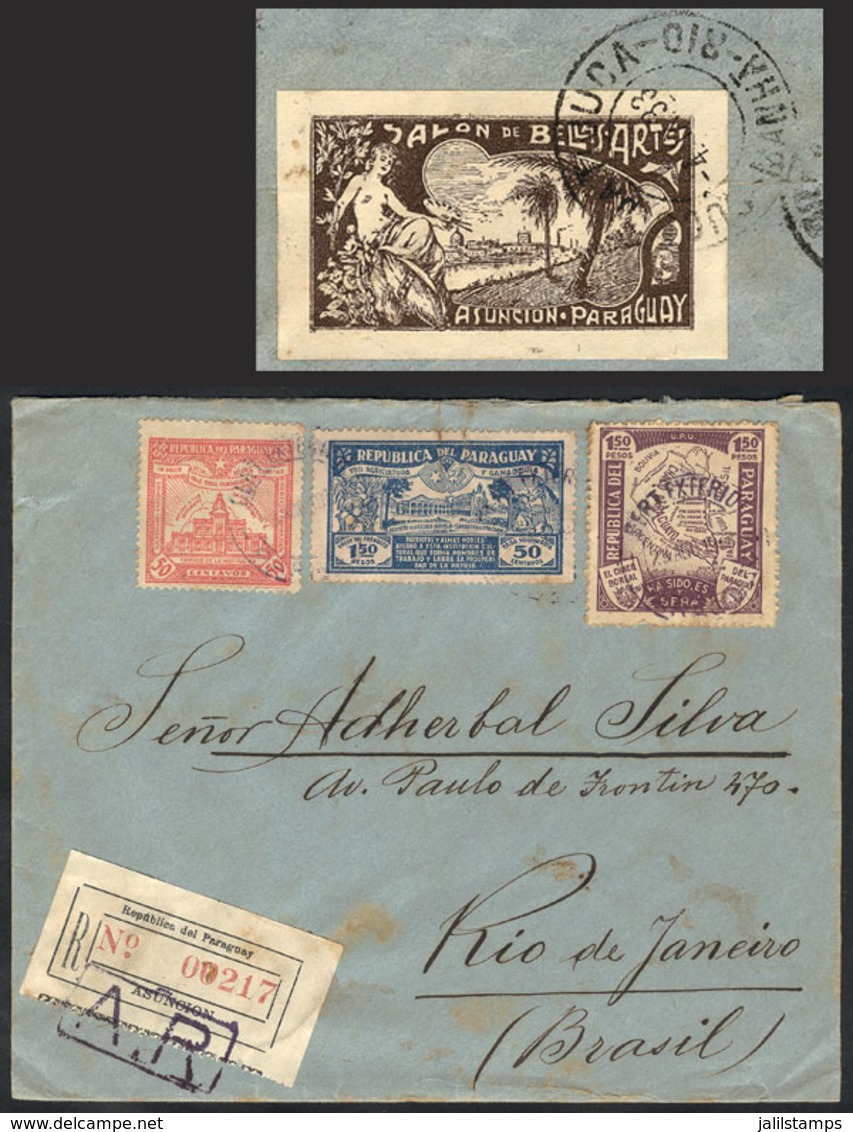 1099 PARAGUAY: Registered Cover Sent From Asunción To Brazil On 25/AU/1933, With Nice Cinderella On Reverse: SALON DE BE - Paraguay