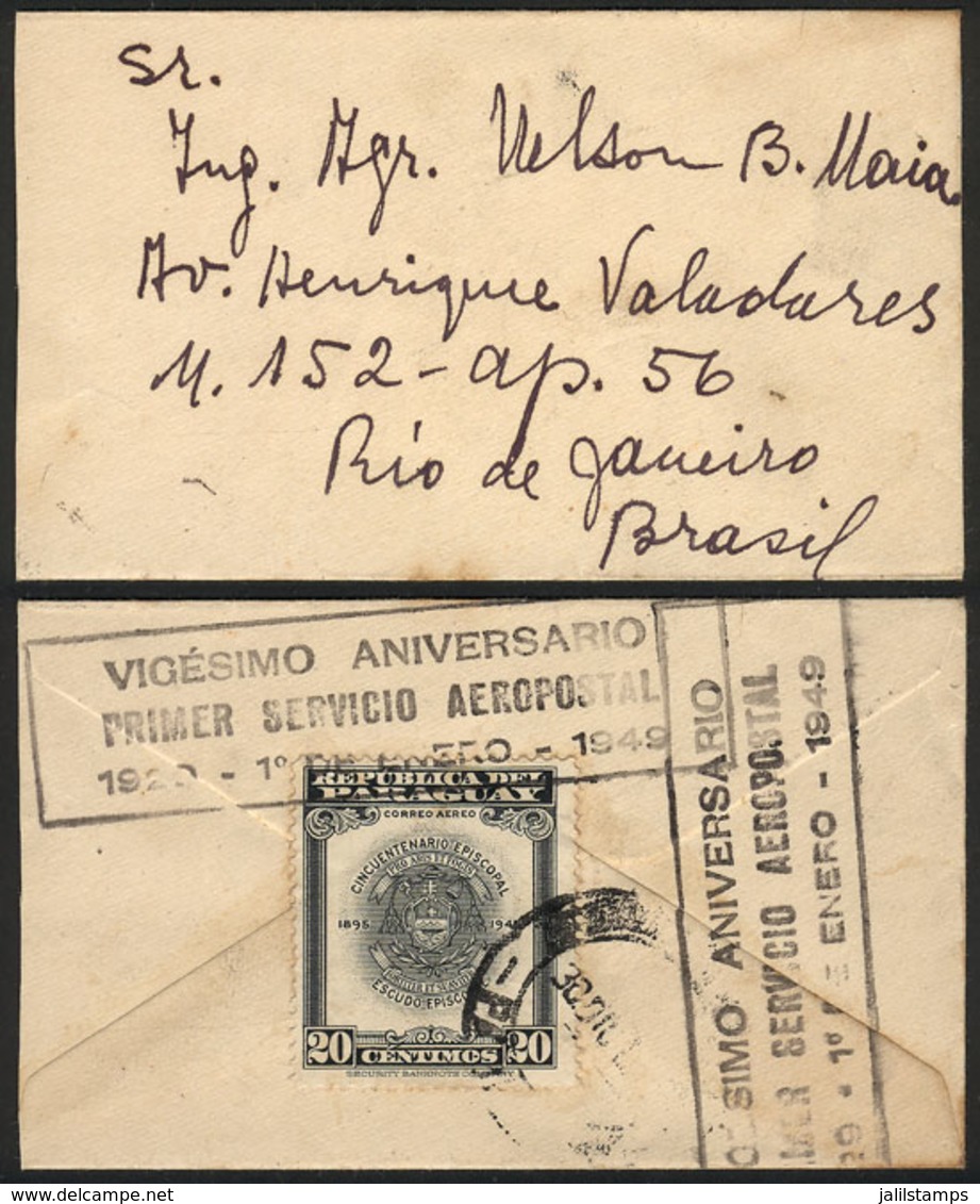 1103 PARAGUAY: Small Cover Franked On Back With 20c., Sent From Asunción To Rio De Janeiro On 30/DE/1948, With Special C - Paraguay