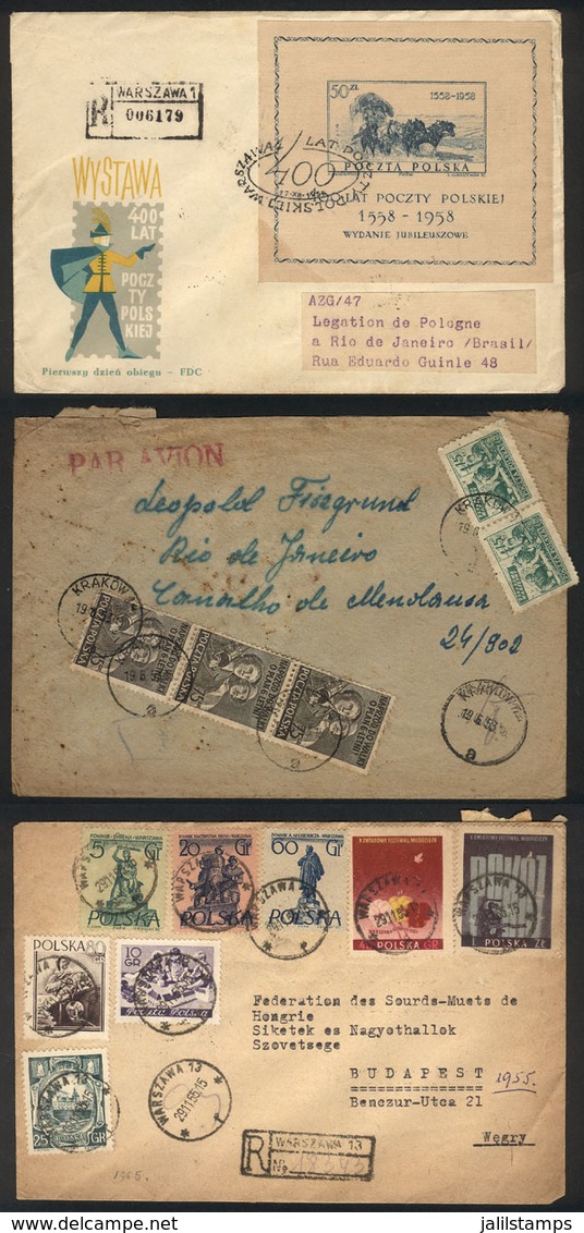 1112 POLAND: 3 Covers Used Between 1953 And 1958, Nice Postages, With Minor Faults But Handsome And Interesting! - Other & Unclassified