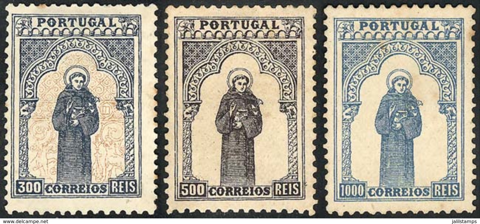 1113 PORTUGAL: Sc.144/146, 1895 Santo António De Pádua 700 Years, The 3 High Values Of The Set, Mint No Gum, With Small  - Altri & Non Classificati