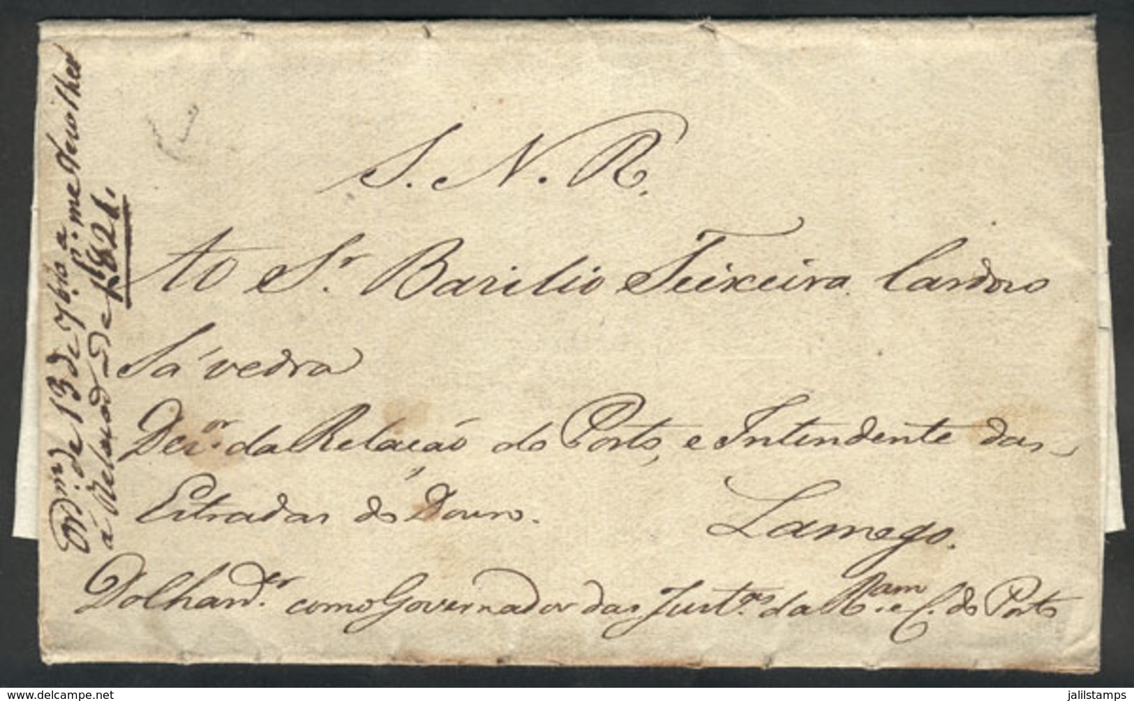 1117 PORTUGAL: Folded Cover Mailed By The National Service From Porto To Lamego On 13/SE/1821, Excellent Quality! - Altri & Non Classificati