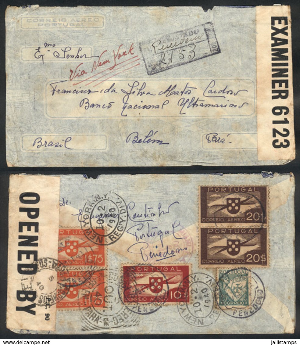 1124 PORTUGAL: Registered Airmail Cover Sent To Pará (Brazil) On 7/SE/1940 With Interesting Postage On Back And Censored - Altri & Non Classificati