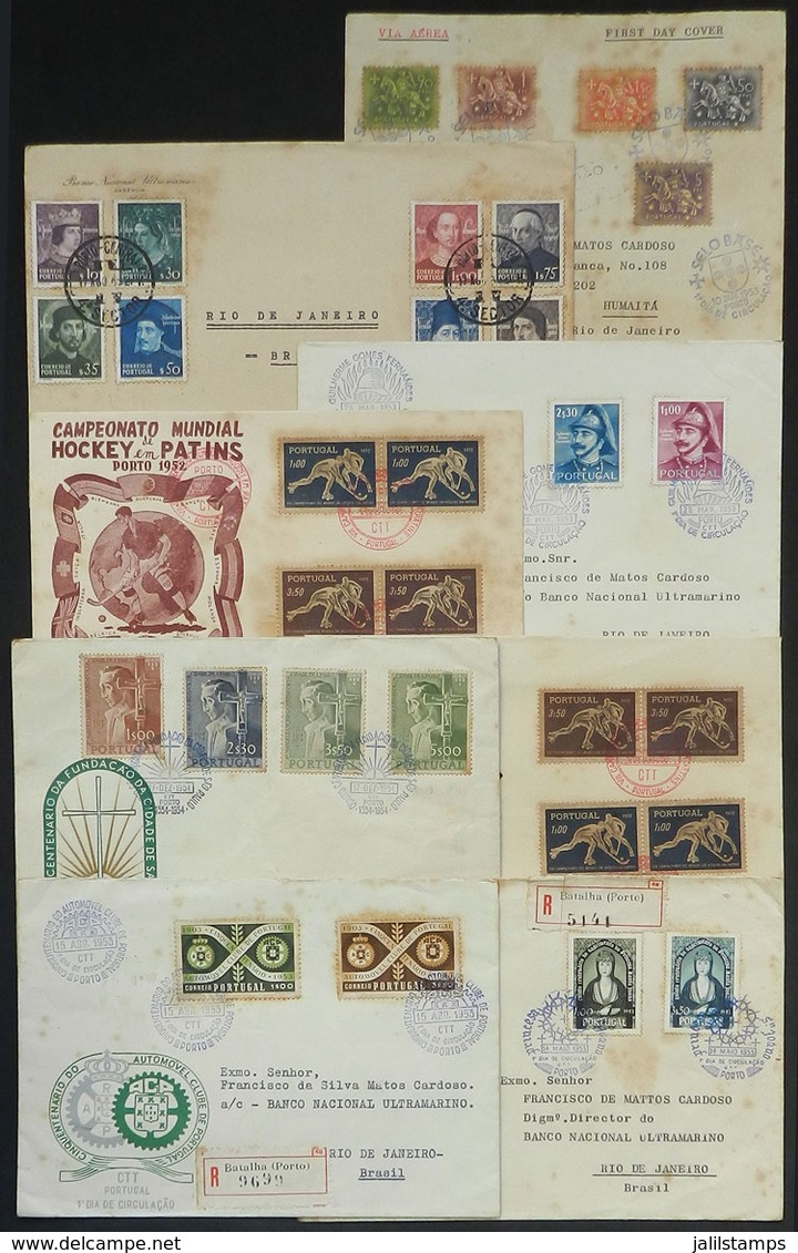 1128 PORTUGAL: 8 FDC Covers Of 1950s Sent To Rio De Janeiro, Including Sets Of High Catalogue Value, All Stained, Low St - Sonstige & Ohne Zuordnung