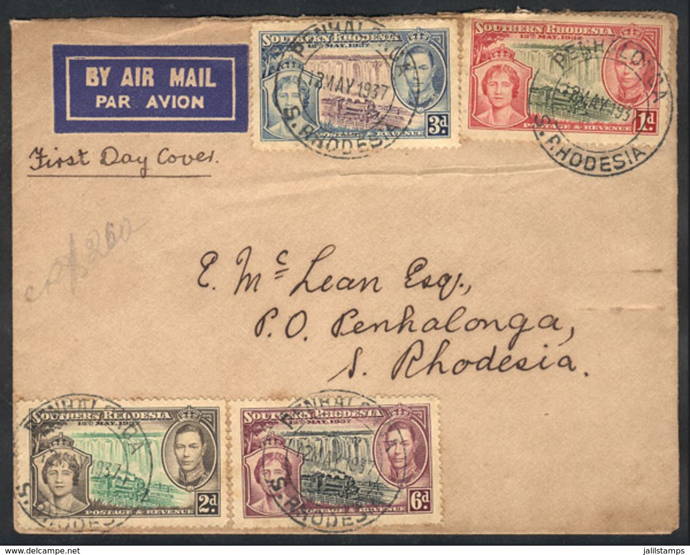 1129 SOUTHERN RHODESIA: Cover Franked With The Set Sc.38/41, Used On 13/MAY/1947 (first Day Of Issue), Very Nice! - Rodesia Del Sur (...-1964)