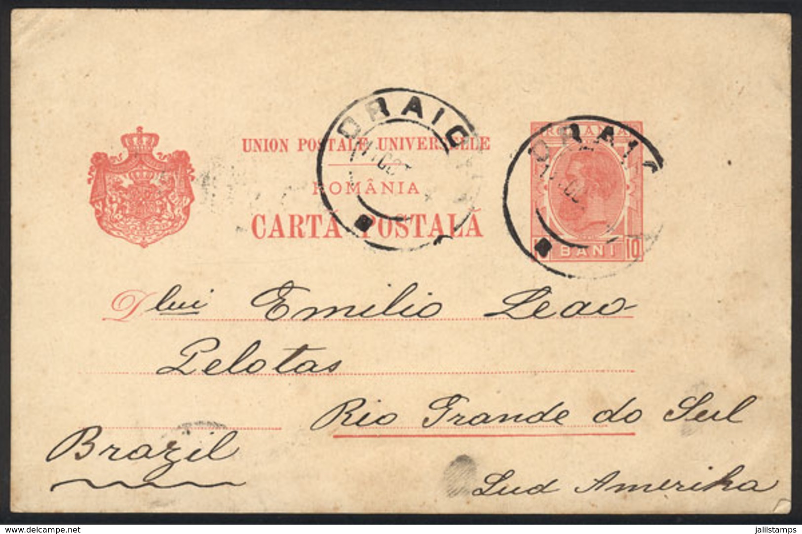 1130 ROMANIA: Postal Card Sent From Craiova To Brazil On 11/OC/1904, VF Quality, Rare Destination! - Other & Unclassified