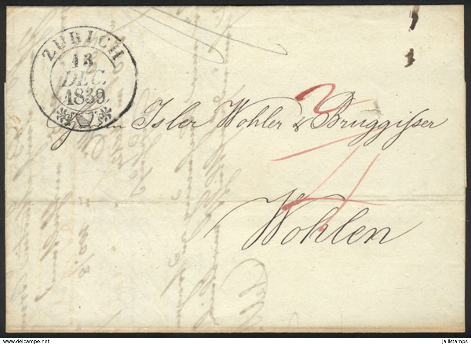 1158 SWITZERLAND: Entire Letter Sent From ZURICH To Wohlen On 13/DE/1839, VF Quality! - Altri & Non Classificati