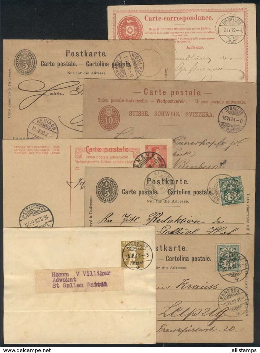 1161 SWITZERLAND: 7 Postal Stationeries (6 Postal Cards + 1 Wrapper) Used Between 1872 And 1910, Interesting, VF Quality - Altri & Non Classificati