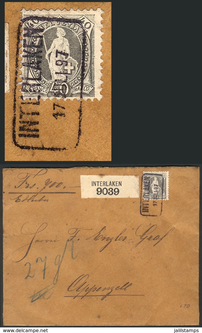 1163 SWITZERLAND: Cover Franked With 40c. With Interesting Rectangular Cancel Of INTERLAKEN 17/JUL/1897, VF! - Altri & Non Classificati