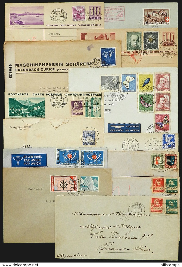 1167 SWITZERLAND: 13 Covers, Cards Etc. Used Between 1930 And 1958 Approx., Interesting Postages And Postmarks, Some Cen - Sonstige & Ohne Zuordnung