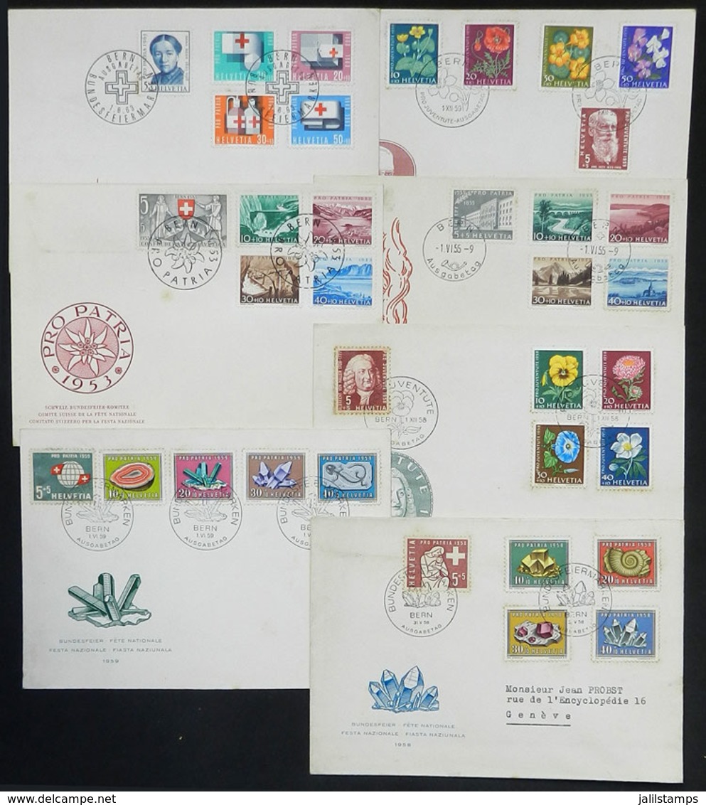 1196 SUITZERLAND: 7 FDC Covers And Cards Of 1953 To 1963, With Some Staining, Very Thematic! - Altri & Non Classificati