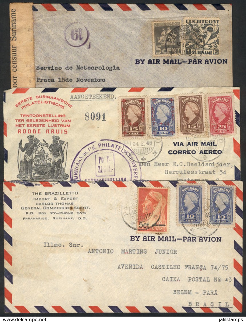 1201 SURINAME: 3 Covers Sent To Brazil Between 1942 And 1946, Interesting, Low Start! - Suriname