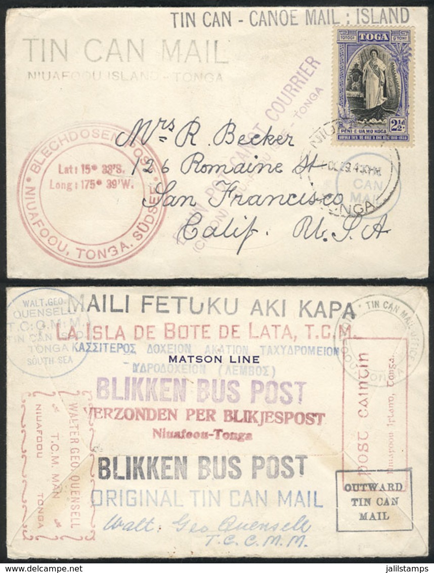 1203 TONGA: Cover Sent From NIUAFOOU To USA On 26/DE/1939 Franked With 2½p., With A Number Of Marks Of "TIN CAN MAIL", V - Tonga (...-1970)