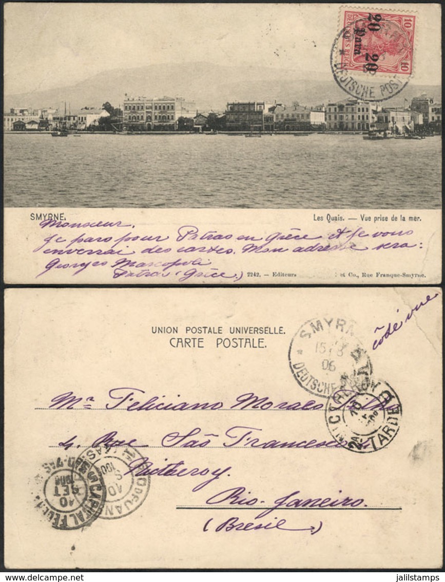 1204 TURKEY: Postcard (Smyrne: Les Quais - Vue Prise De La Mer) Franked With Stamp Of German Levant Of 20Pa., Sent To Br - Autres & Non Classés