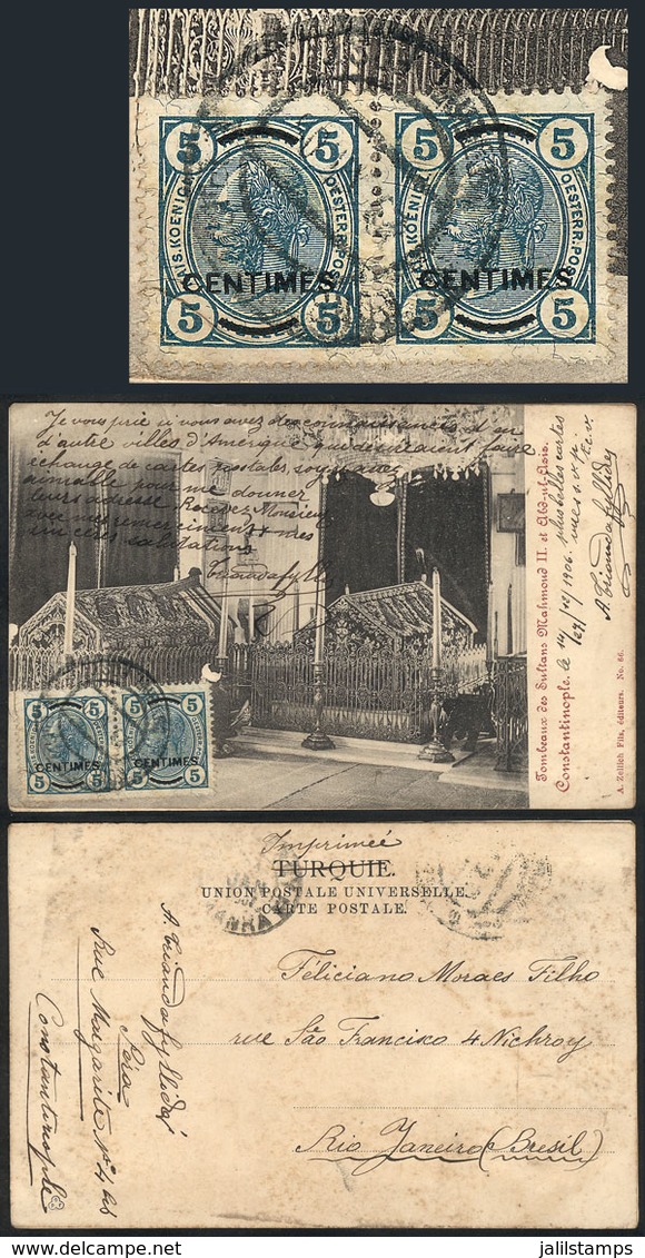 1205 TURKEY: CRETE Stamp Used In Turkey: Postcard Dated CONSTANTINOPLE 27/DE/1906, Franked With Pair Sc.8 Of The Austria - Altri & Non Classificati