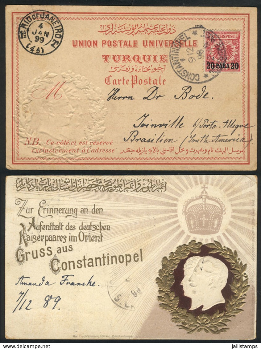 1206 TURKEY - GERMANY MAIL: PC Commemorating The Visit Of The Kaiser To Turkey, Franked With 20pa. And Sent From Constan - Otros & Sin Clasificación