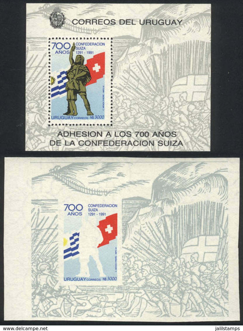1220 URUGUAY: Sc.1387, 1991 Swiss Confederation 700th Anniv., Imperforate PROOF Without Impression Of Green And Black Co - Uruguay