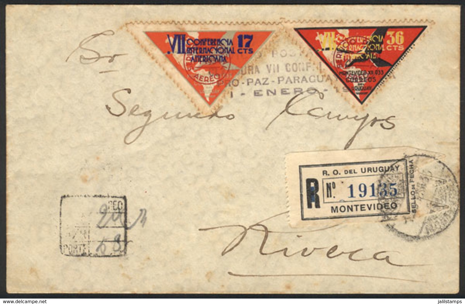 1222 URUGUAY: Registered Cover Sent From Montevideo To Rivera On 1/JA/1933, Nice Postage, VF Quality! - Uruguay