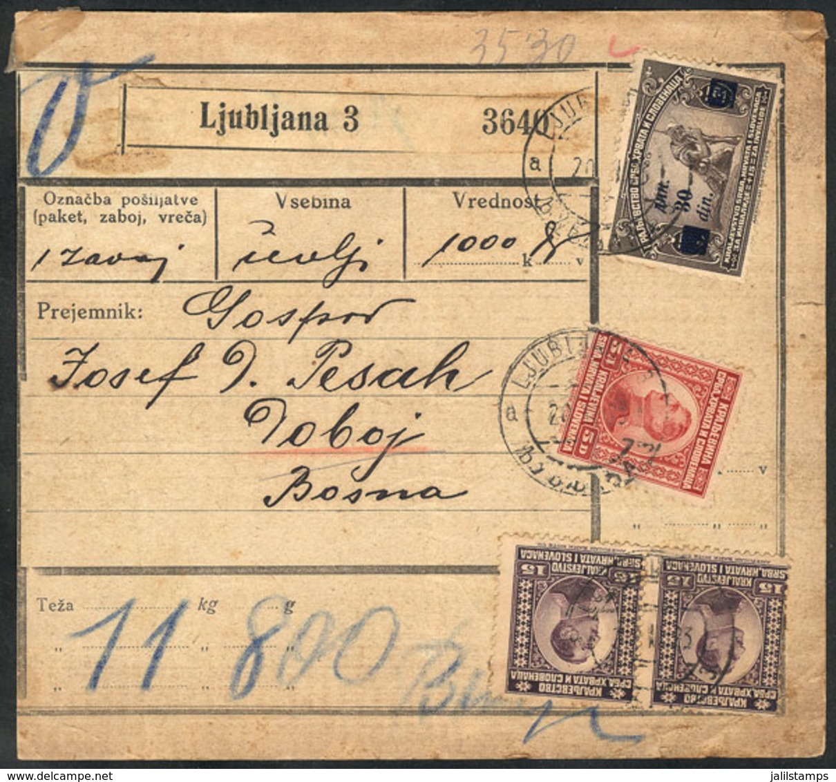 1231 YUGOSLAVIA: Despatch Note Sent From Ljubljana To Doboj On 20/NO/1923, Interesting! - Sonstige & Ohne Zuordnung
