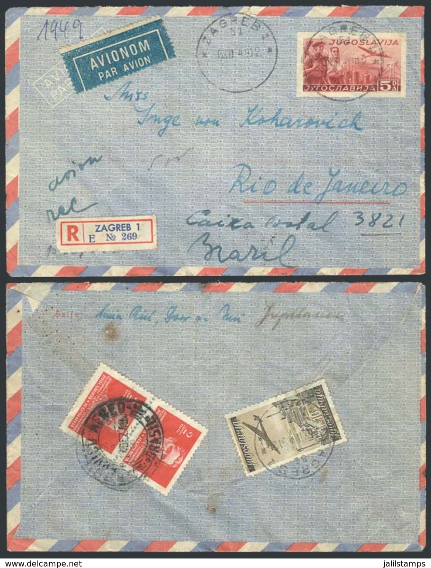 1232 YUGOSLAVIA: Registered Aerogram (with Additional Postage On Reverse) Sent From Zagreb To Brazil On 6/DE/1949, VF! - Other & Unclassified