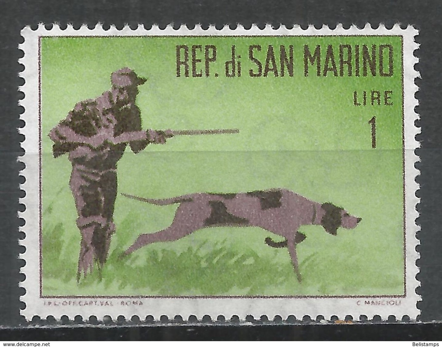 San Marino 1962. Scott #529 (M) Hunter With Dog - Neufs