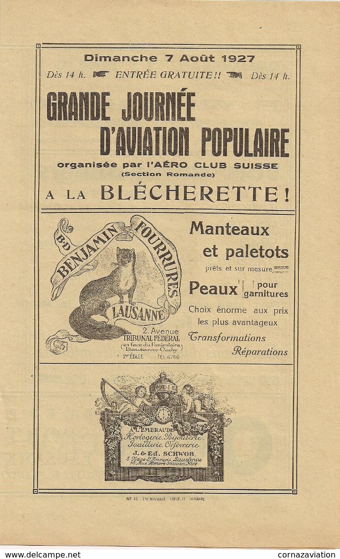 Journée D'aviation Lausanne - 1927 - Programmes