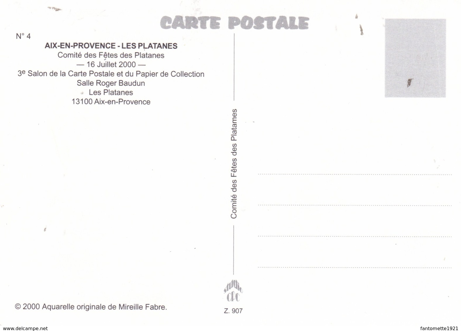 3EME SALON DE LA CARTE POSTALE  16/07/2000 AIX EN PCE N° 4(dil352) - Expositions