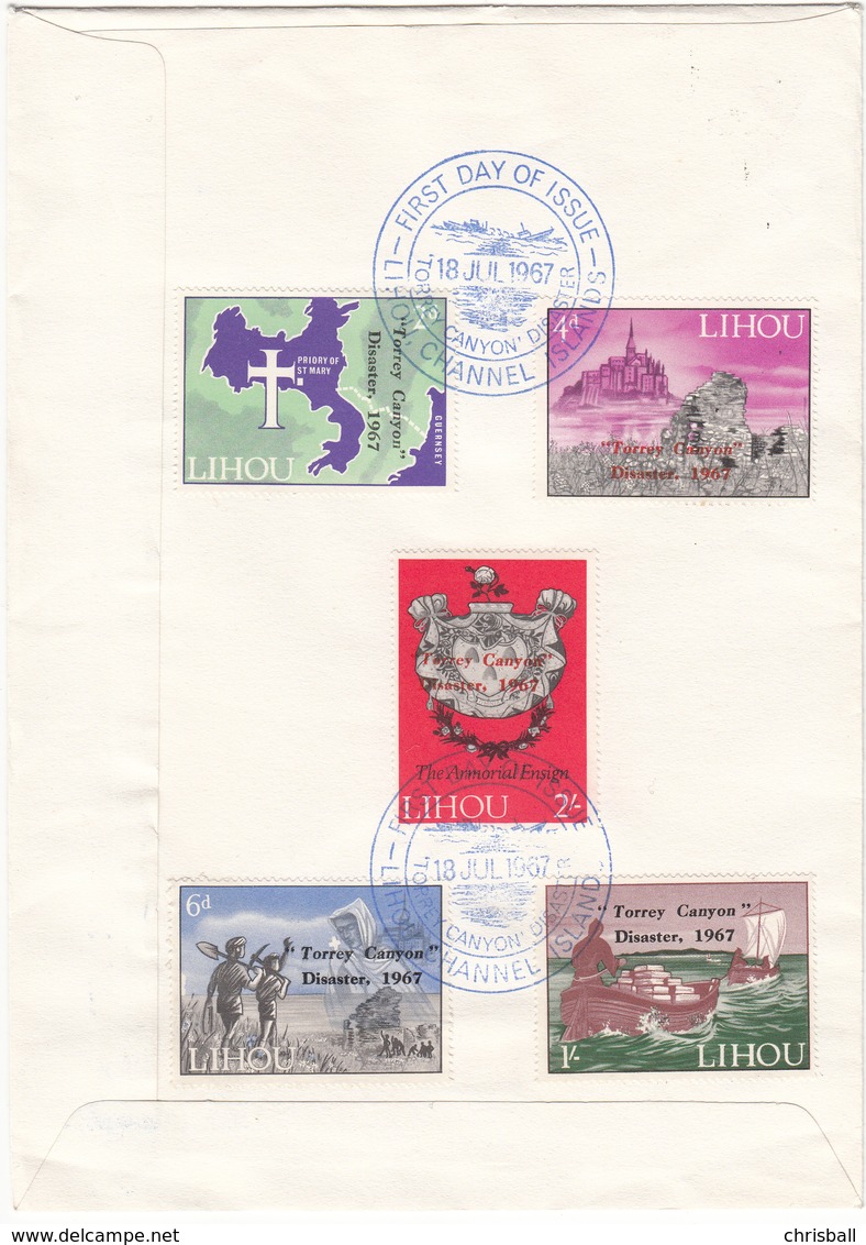 Lihou 1967 Torrey Canyon Set Of 5, Overprints On FDC - Guernesey