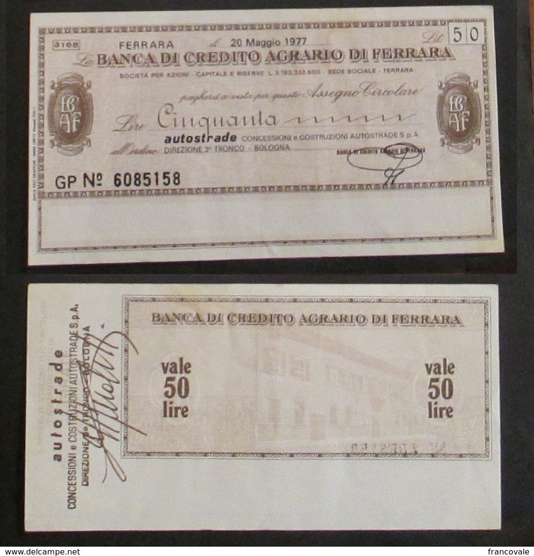 Italia Miniassegno 1977 Credito Agrario Ferrara Lire 50 - [10] Chèques