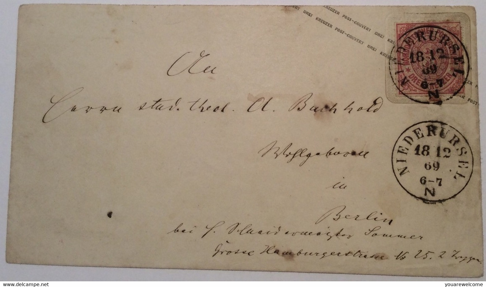 NDP 1868: 3Kr Ganzsache Brief Preußen 3Kr NIEDERURSEL R ! Thurn Und Taxis Stpl ( Frankfurt Cover - Postwaardestukken