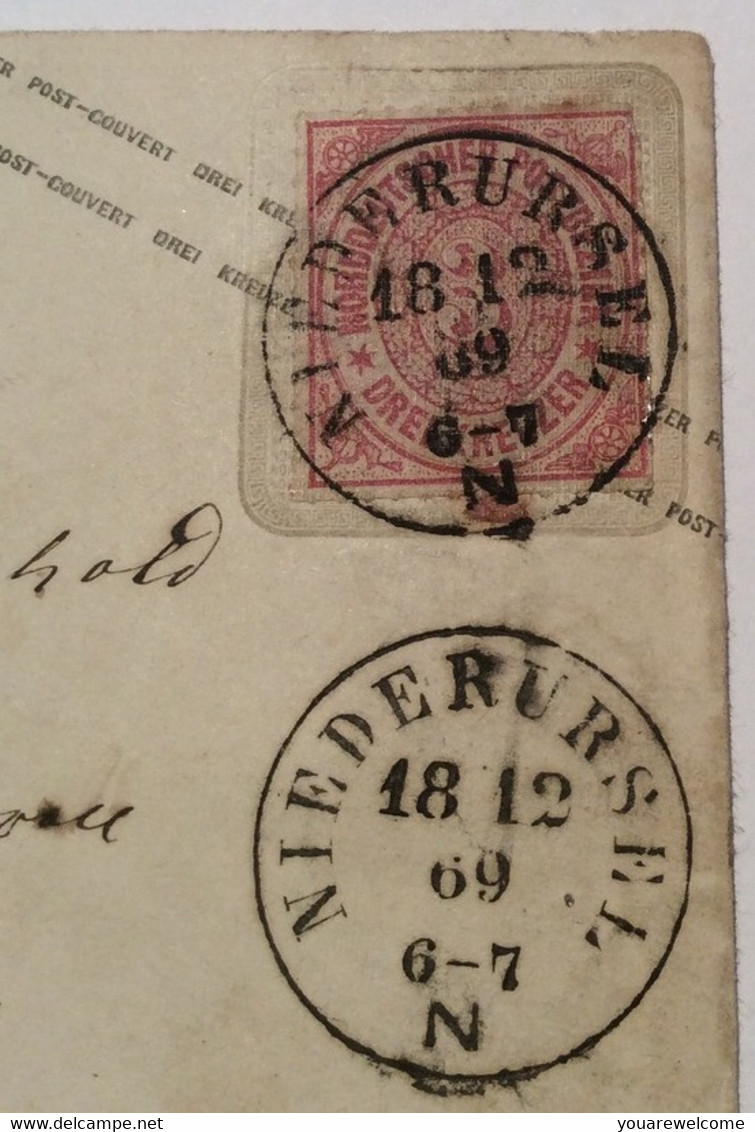 NDP 1868: 3Kr Ganzsache Brief Preußen 3Kr NIEDERURSEL R ! Thurn Und Taxis Stpl ( Frankfurt Cover - Interi Postali