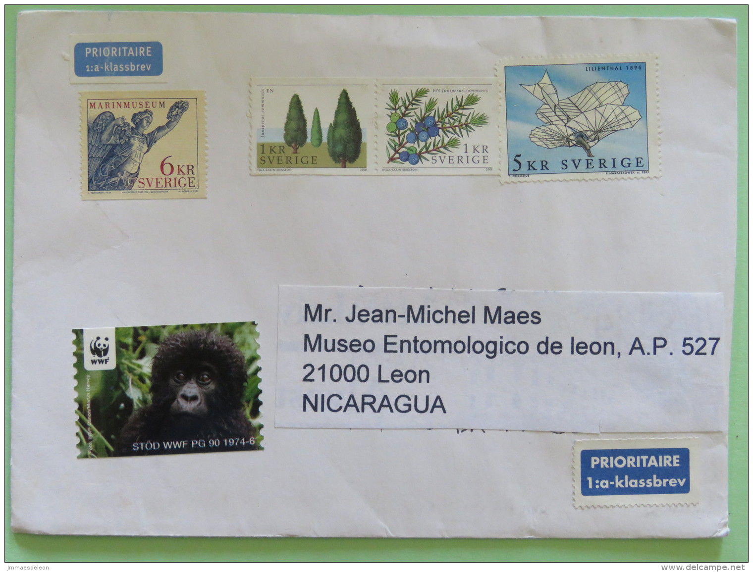 Sweden 2016 Cover Bandhagen To Nicaragua - Plane Trees Marine Museum WWF Gorilla - Covers & Documents