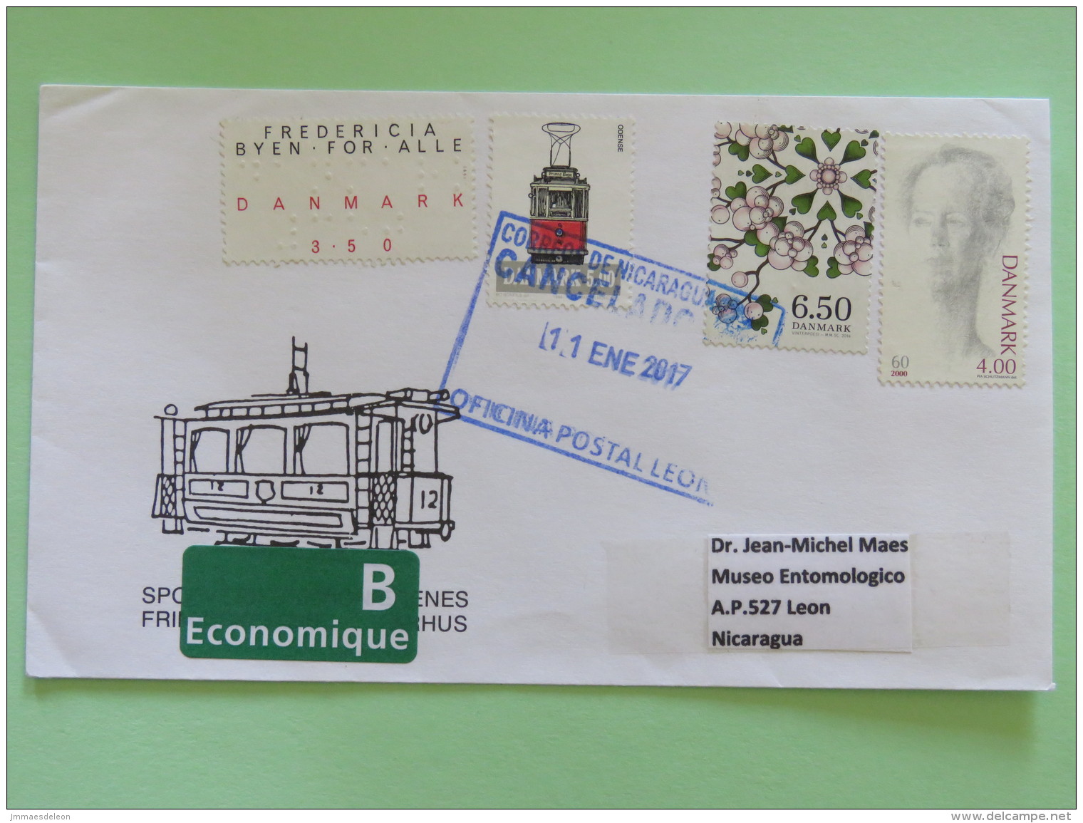 Denmark 2017 Cover To Nicaragua - Braille For Blind - Flowers - Tramway - Lettere