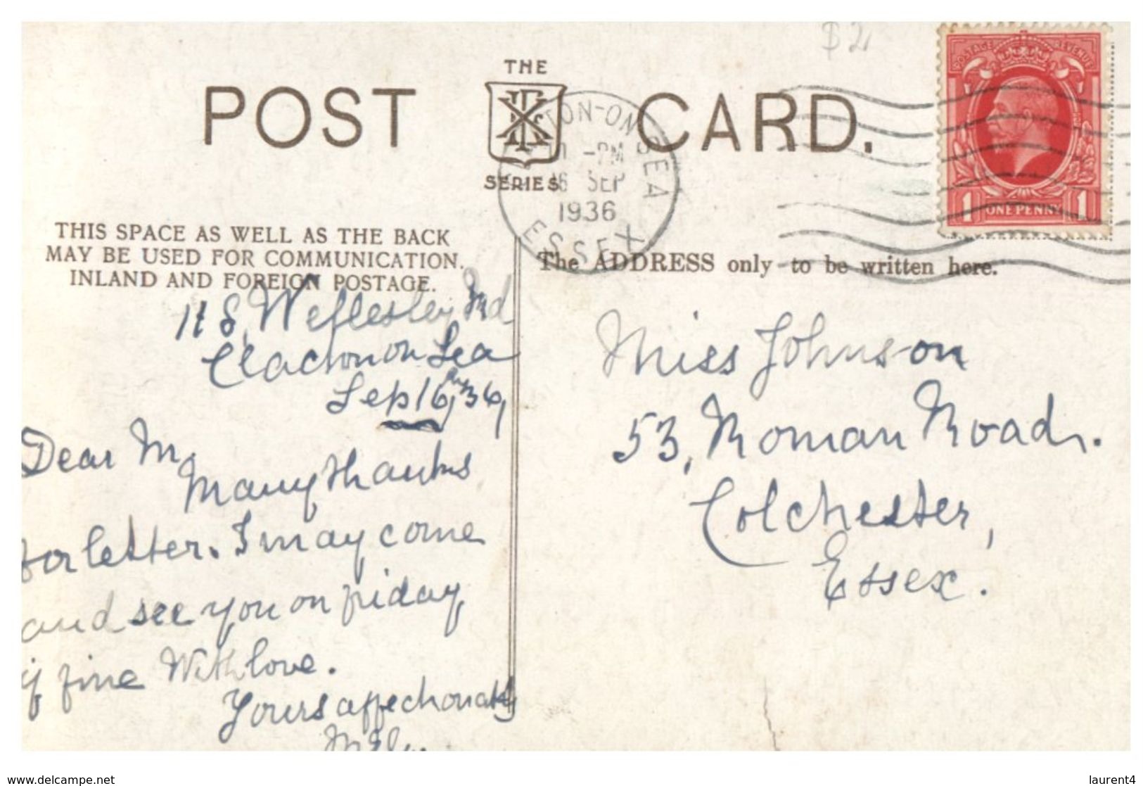 (815) Very Old Postcard - UK - Lowestoft - 1936 - Lowestoft