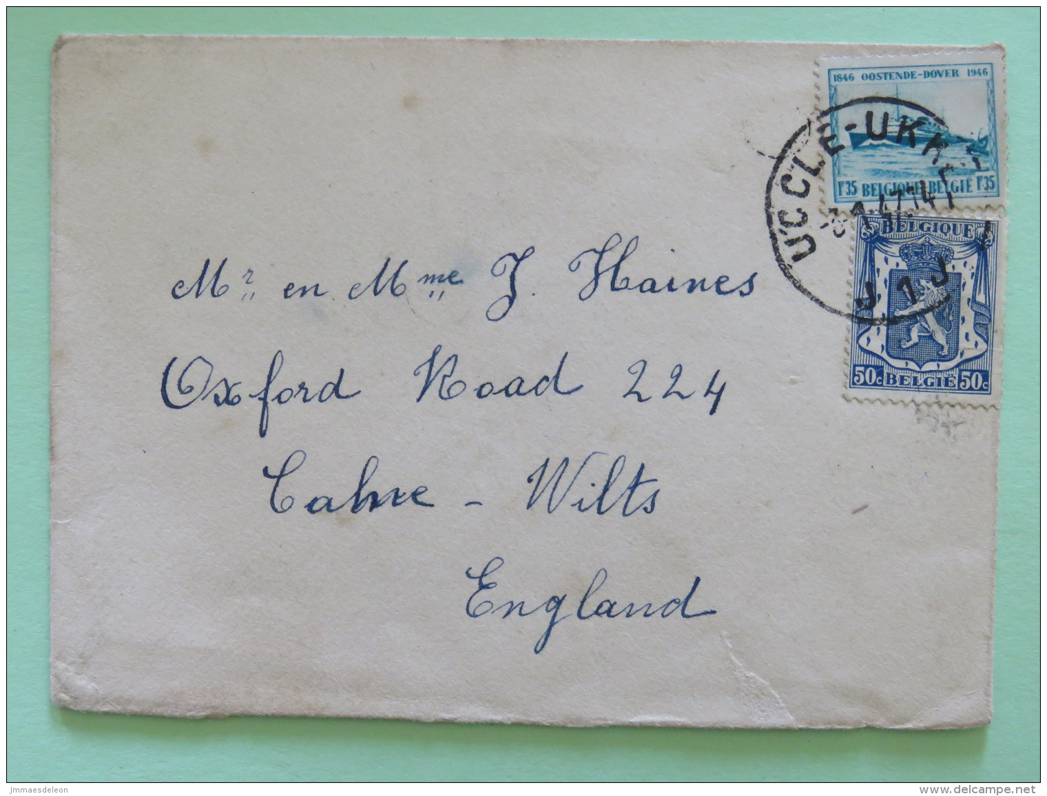 Belgium 1947 Cover Uccle To England / Ship / Lion - Covers & Documents