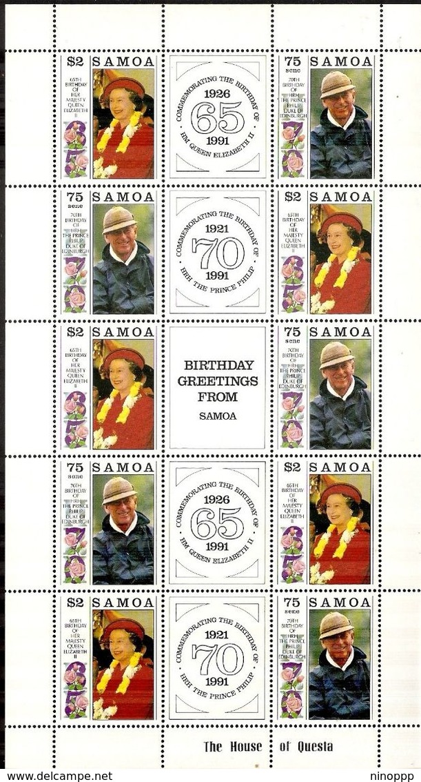 Samoa SG 861-862 1991 65th Birthday Of Her Mejesty QE II Sheetlet - Samoa