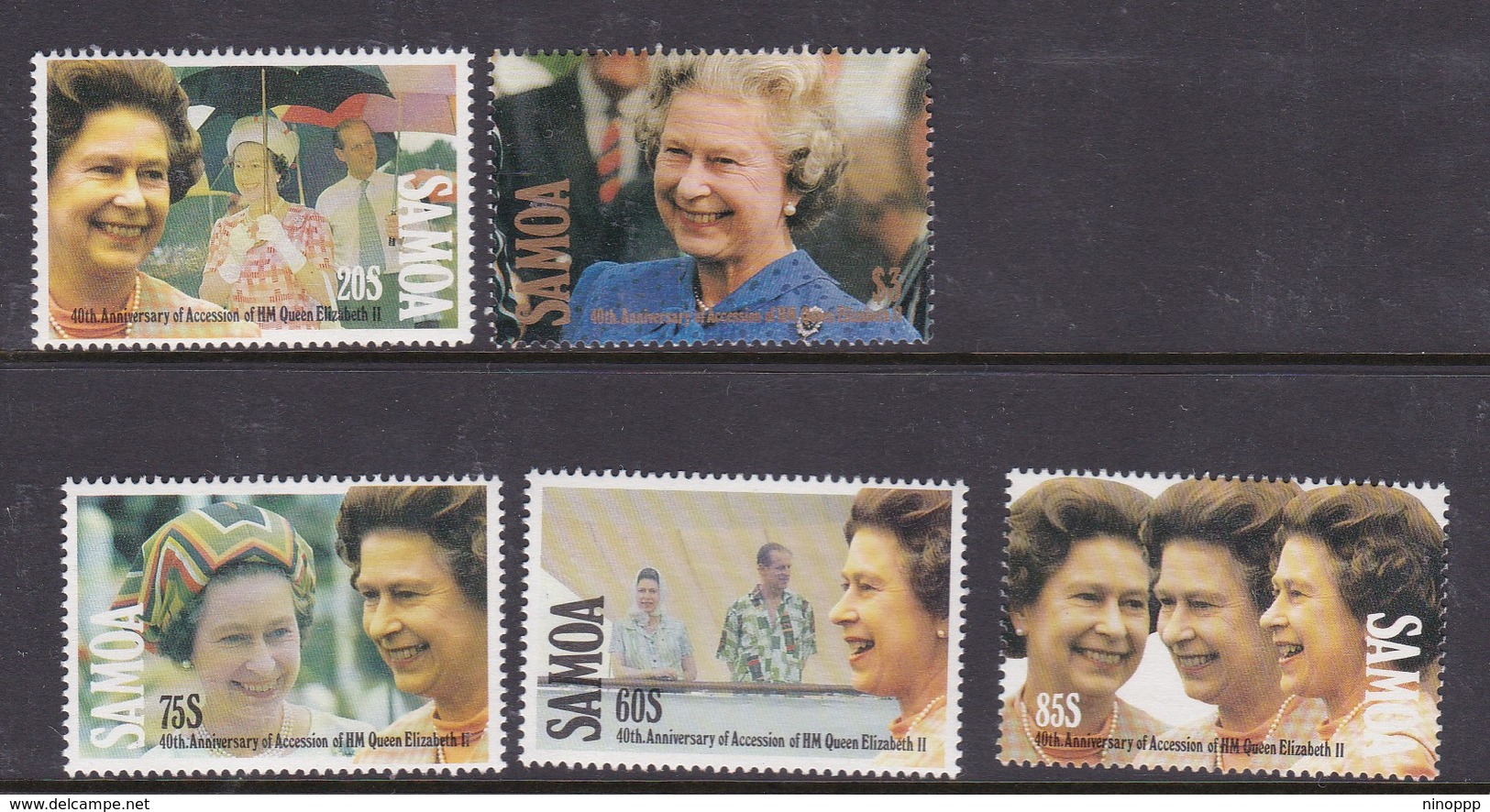 Samoa SG 876-880 1992 40th Anniversary Of Queen Elizabeth Accession,mint Never Hinged - Samoa