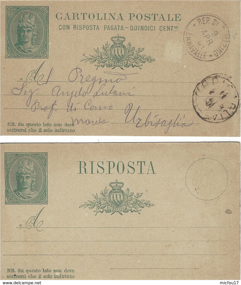 1901- C P E P 15 Cent. "con Risposta Pagata "  Cad Republica Di S MARINO * FERRAVALLE * - Lettres & Documents