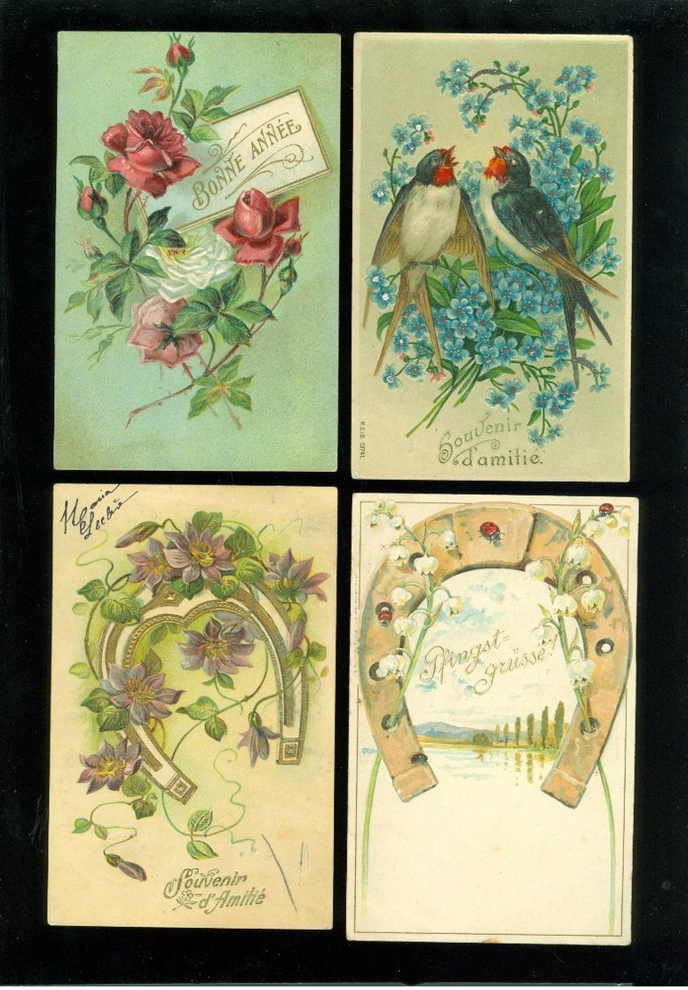 Beau lot de 60 cartes postales de fantaisie gaufrées gaufrée      Mooi lot van 60 postkaarten fantasie reliëf - 60 scans