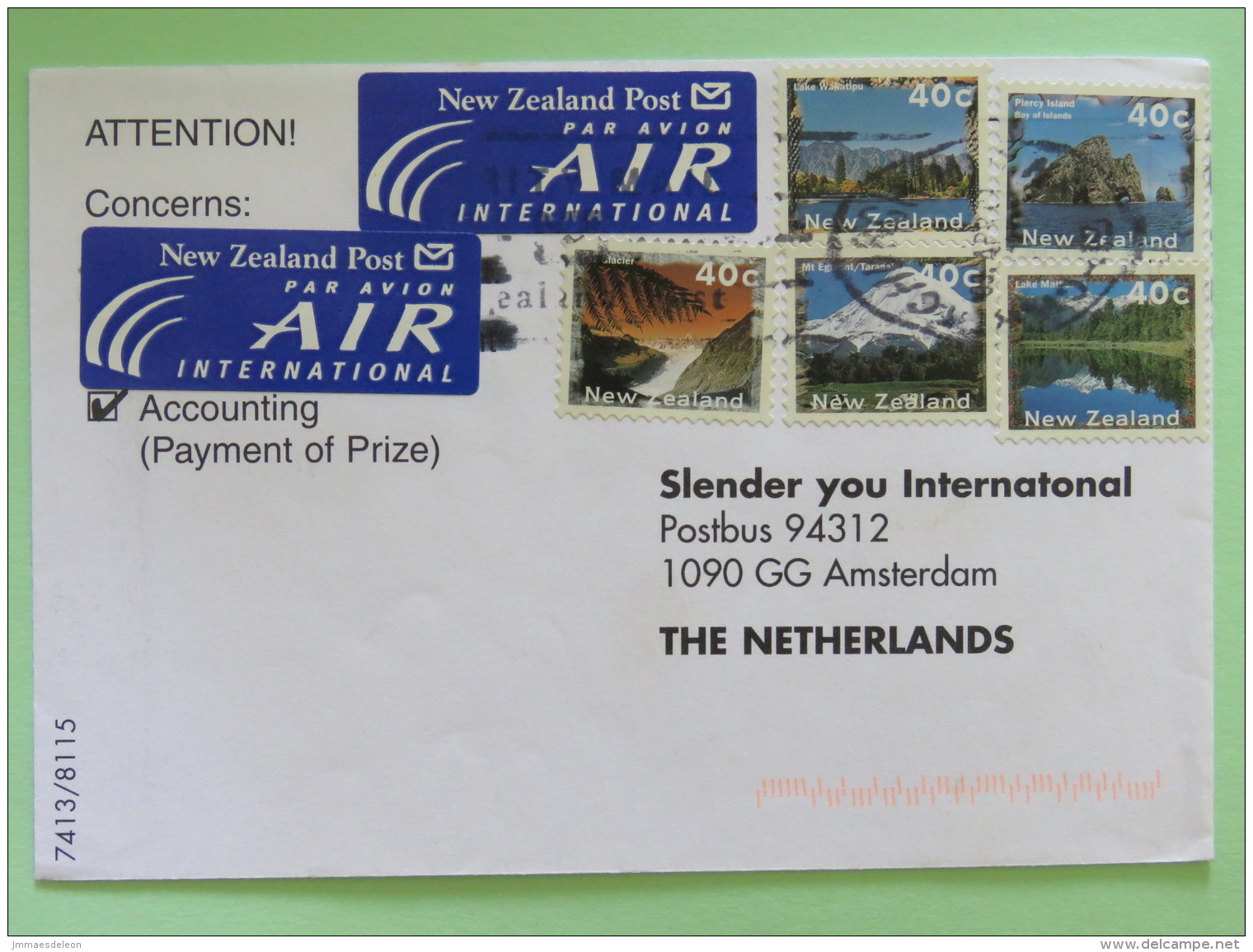 New Zealand 2001 Cover To Holland- Landscapes - Brieven En Documenten